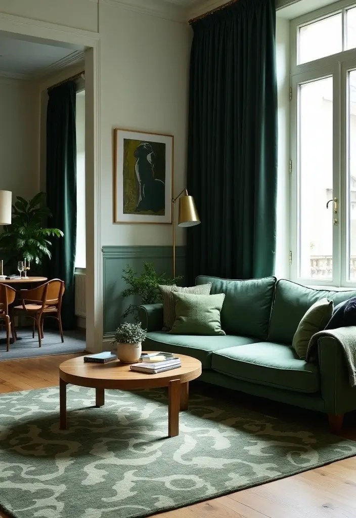 29 Sage Green and Black Living Room Ideas That Look Modern and Moody - 19. Statement Textiles