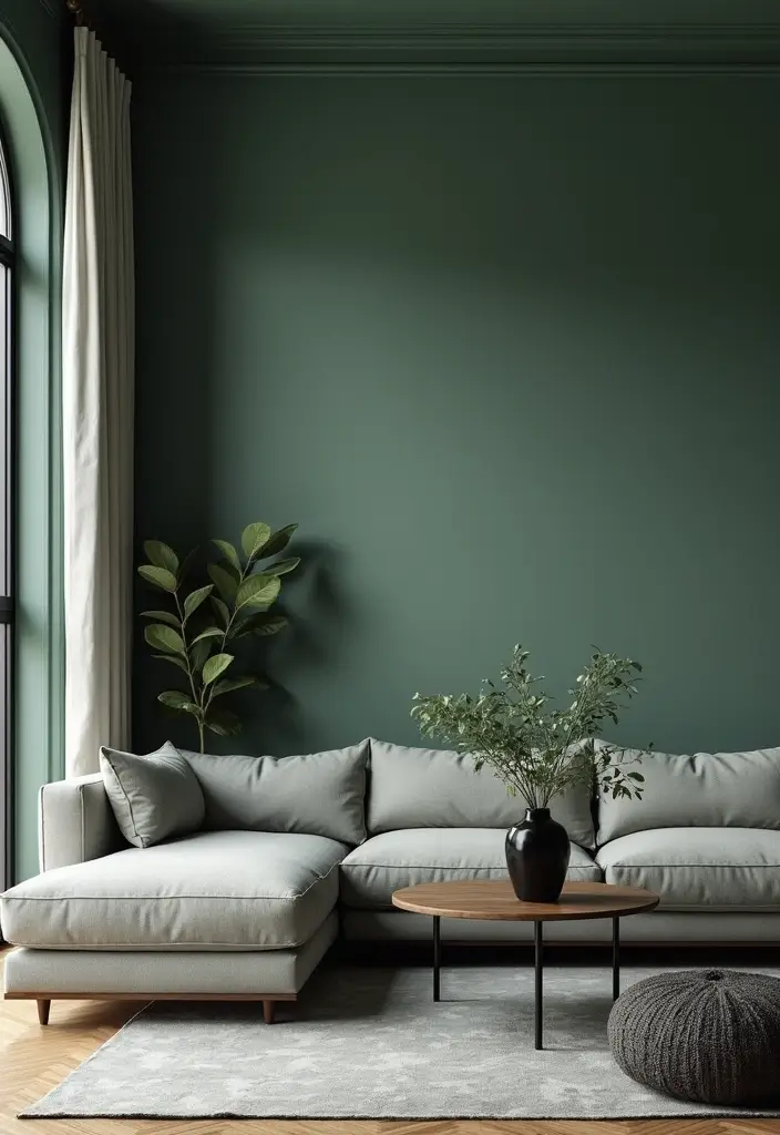 29 Sage Green and Black Living Room Ideas That Look Modern and Moody - 20. Wall Colors and Finishes