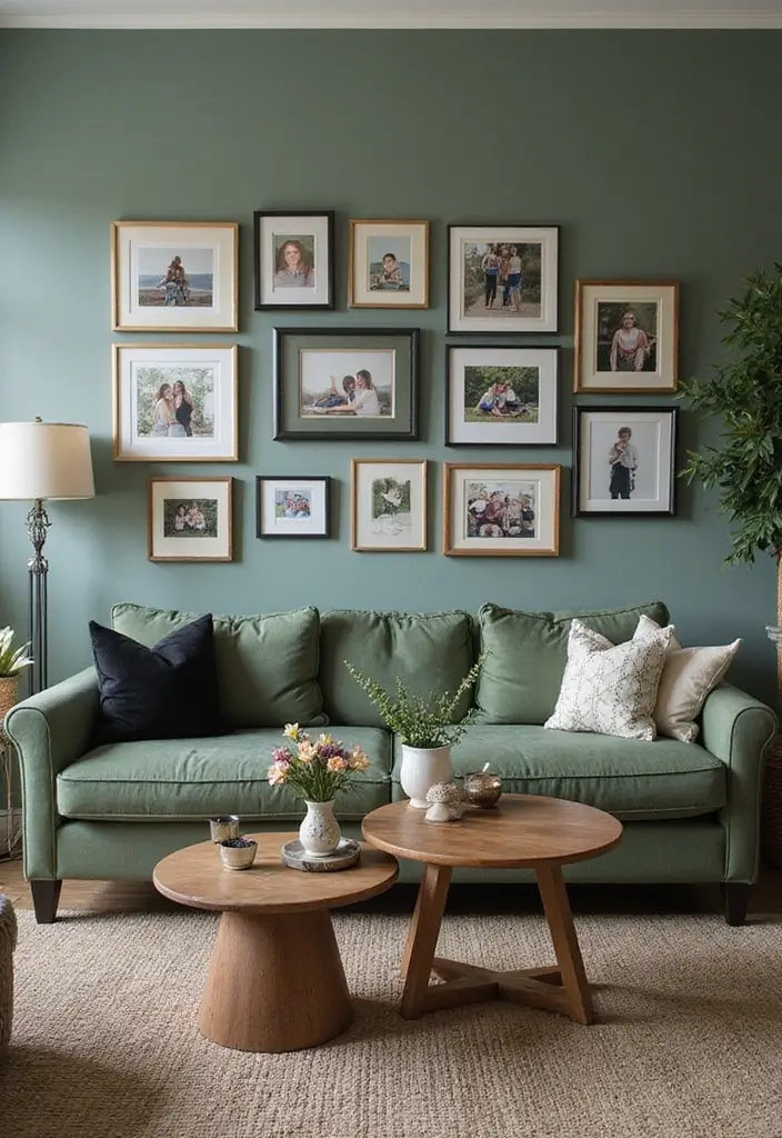 29 Sage Green and Black Living Room Ideas That Look Modern and Moody - 21. Personalized Accessories