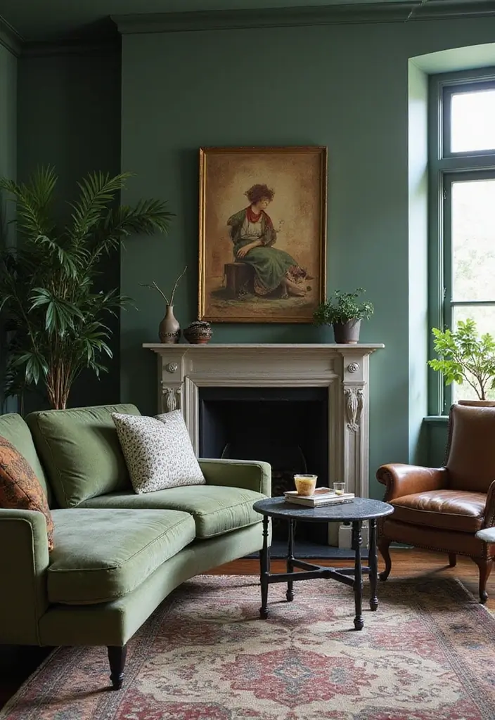 29 Sage Green and Black Living Room Ideas That Look Modern and Moody - 27. Mixing Old and New