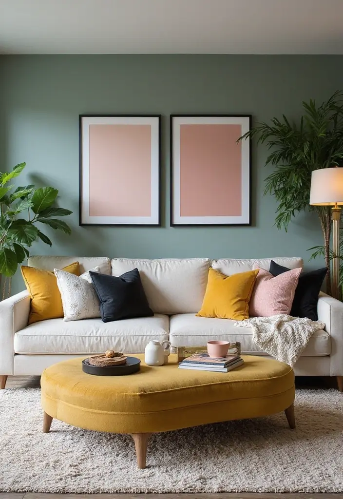 29 Sage Green and Black Living Room Ideas That Look Modern and Moody - 28. Contrasting Accent Colors