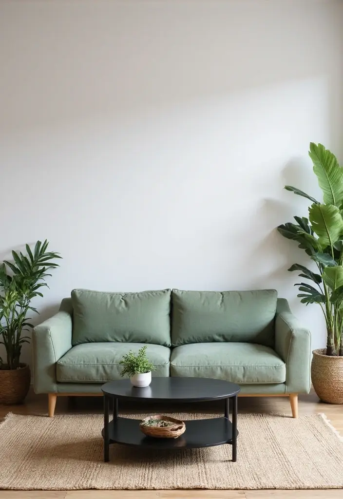 29 Sage Green and Black Living Room Ideas That Look Modern and Moody - 4. Minimalist Design with a Touch of Nature