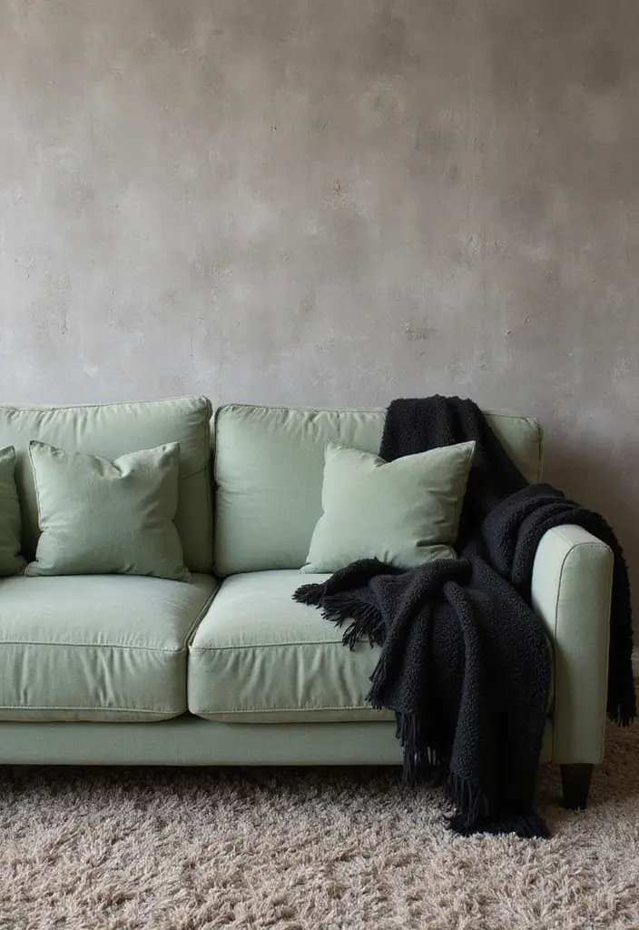 29 Sage Green and Black Living Room Ideas That Look Modern and Moody - 5. Layering Textures for Depth