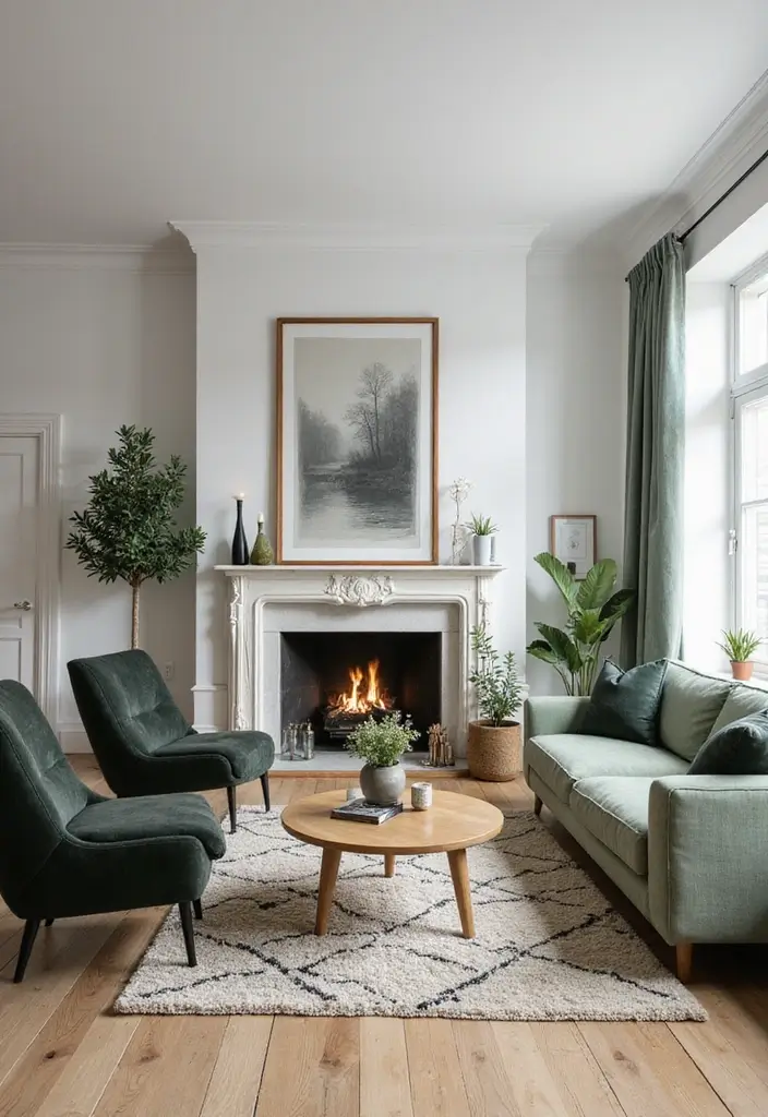 29 Sage Green and Black Living Room Ideas That Look Modern and Moody - 8. Scandi-Inspired Design