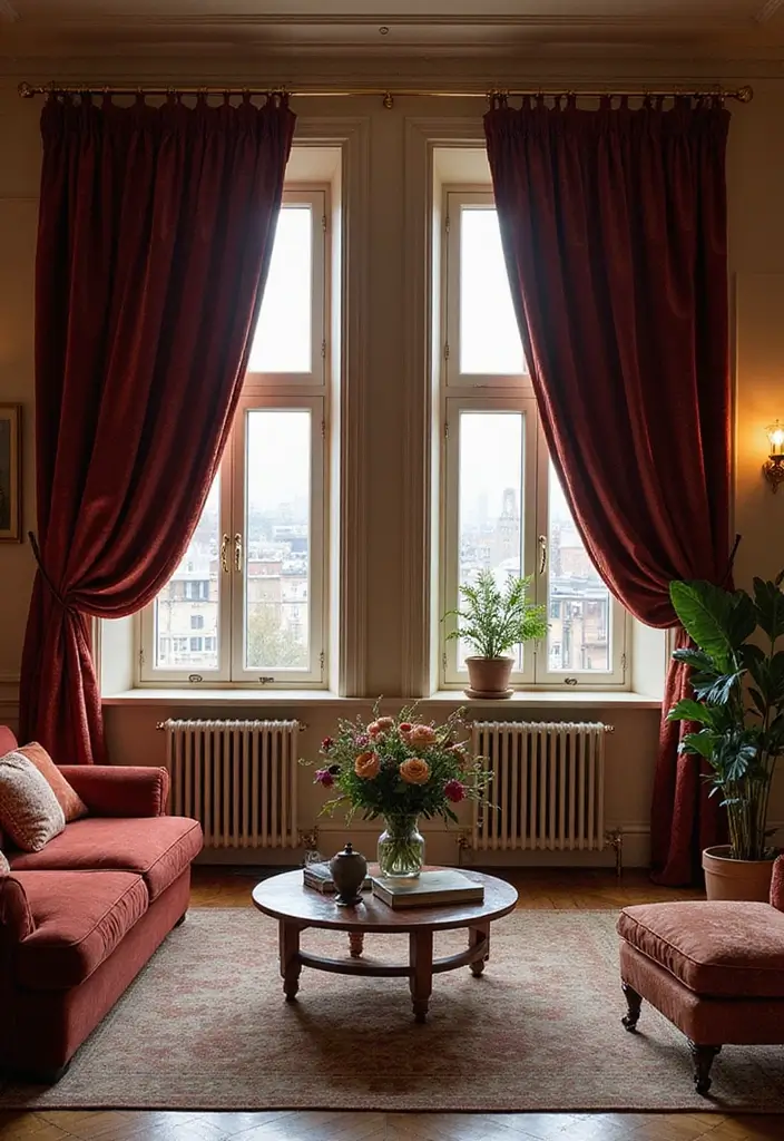 29 Small Window Curtain Ideas Living Room That Add Light and Style - 13. Heavy Velvet Panels