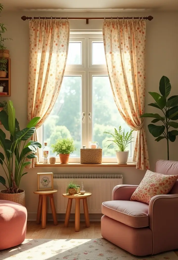 29 Small Window Curtain Ideas Living Room That Add Light and Style - 20. Patterned Cafe Curtains