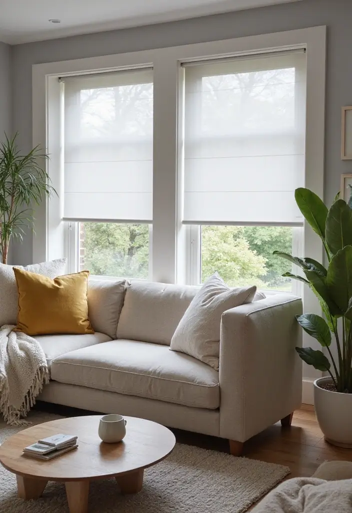 29 Small Window Curtain Ideas Living Room That Add Light and Style - 23. Cordless Blinds