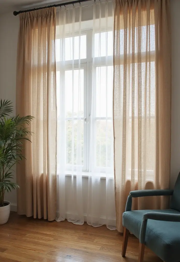 29 Small Window Curtain Ideas Living Room That Add Light and Style - 26. Layered Sheer and Opaque Curtains