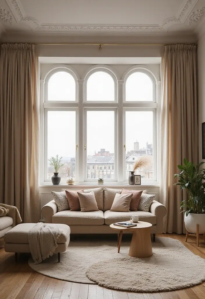 29 Small Window Curtain Ideas Living Room That Add Light and Style - 28. Soft Pleats with a Twist