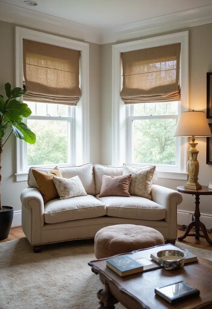 29 Small Window Curtain Ideas Living Room That Add Light and Style - 29. Reinvented Roman Shades