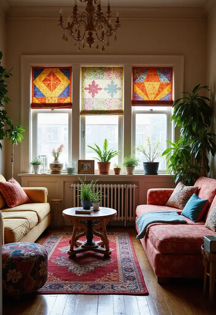 29 Small Window Curtain Ideas Living Room That Add Light and Style - 3. Colorful Quilted Curtains