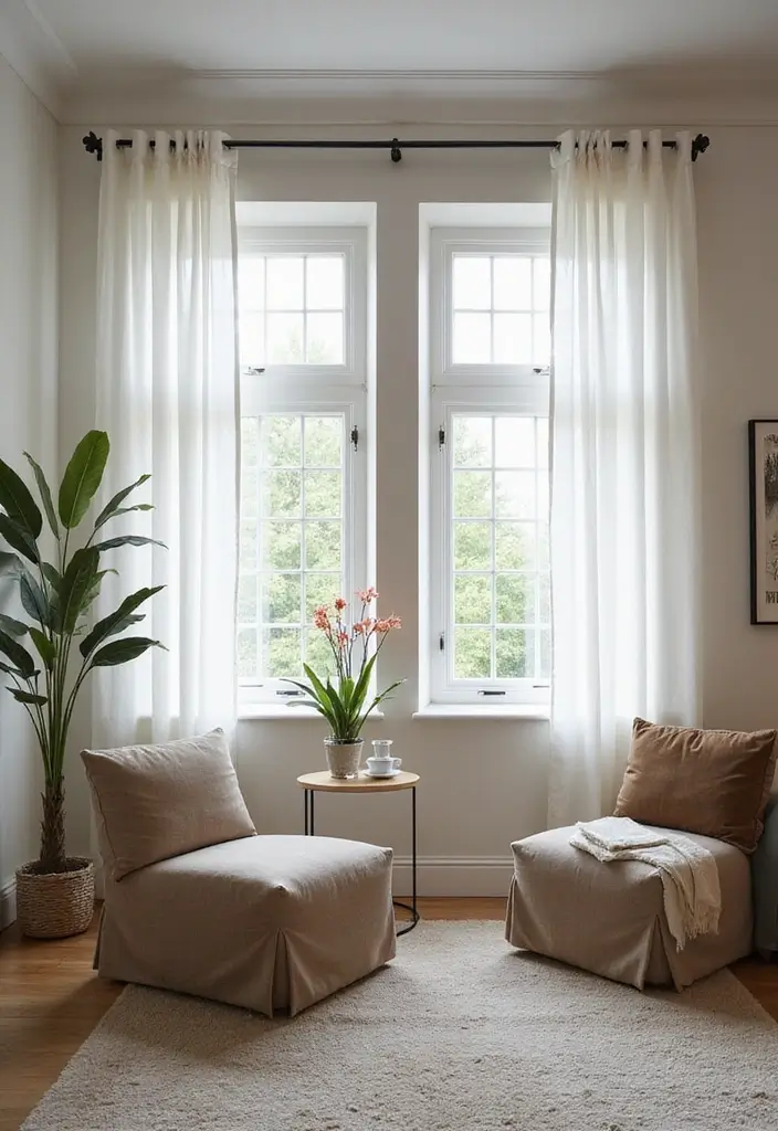 29 Small Window Curtain Ideas Living Room That Add Light and Style - 7. Minimalist Grommet Curtains
