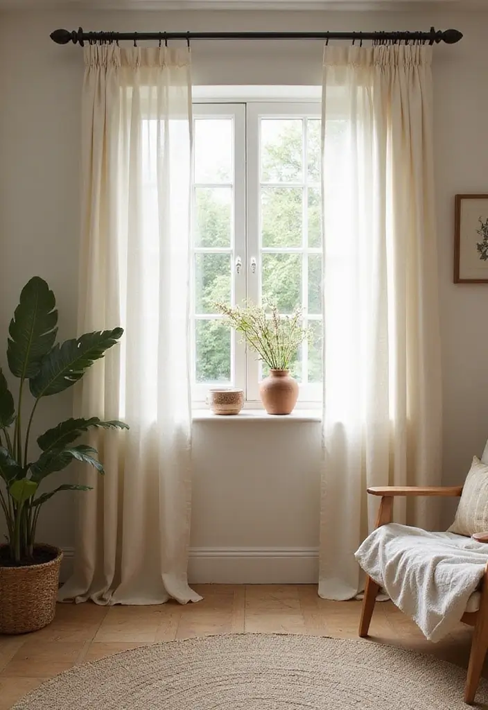 29 Small Window Curtain Ideas Living Room That Add Light and Style - 9. Flowing Muslin Drapes