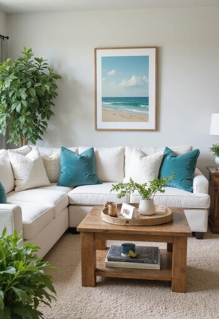 29 Teal and Cream Living Room Ideas That Feel Soft and Elegant - 1. Coastal Chic Vibes