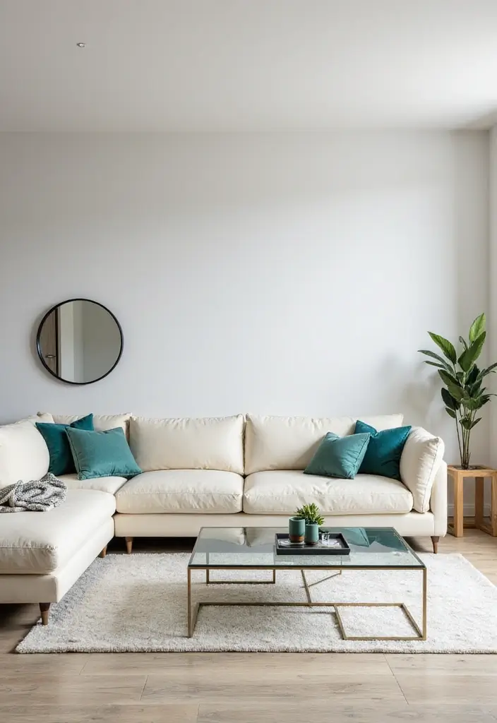 29 Teal and Cream Living Room Ideas That Feel Soft and Elegant - 2. Elegant Minimalism