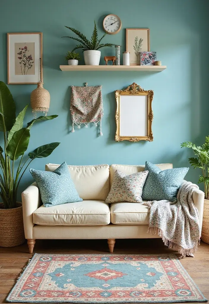 29 Teal and Cream Living Room Ideas That Feel Soft and Elegant - 22. Playful Patterns