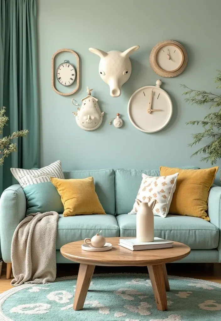29 Teal and Cream Living Room Ideas That Feel Soft and Elegant - 25. Whimsical Accents