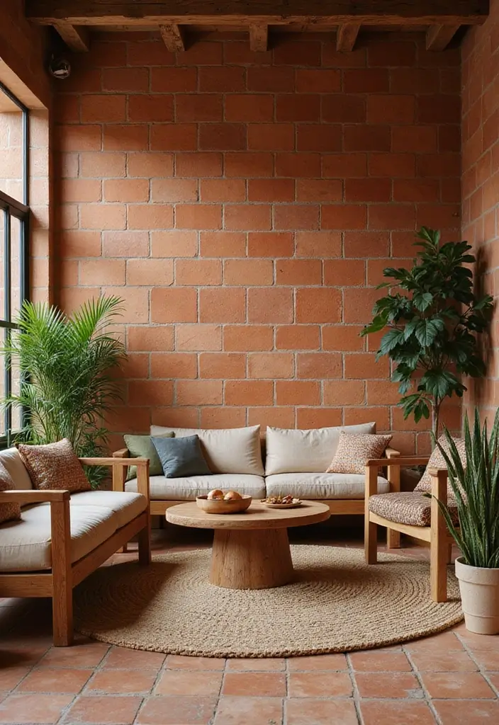 29 Tile Wall Living Room Ideas That Add Texture and Interest - 1. Rustic Terracotta Tiles for Warmth