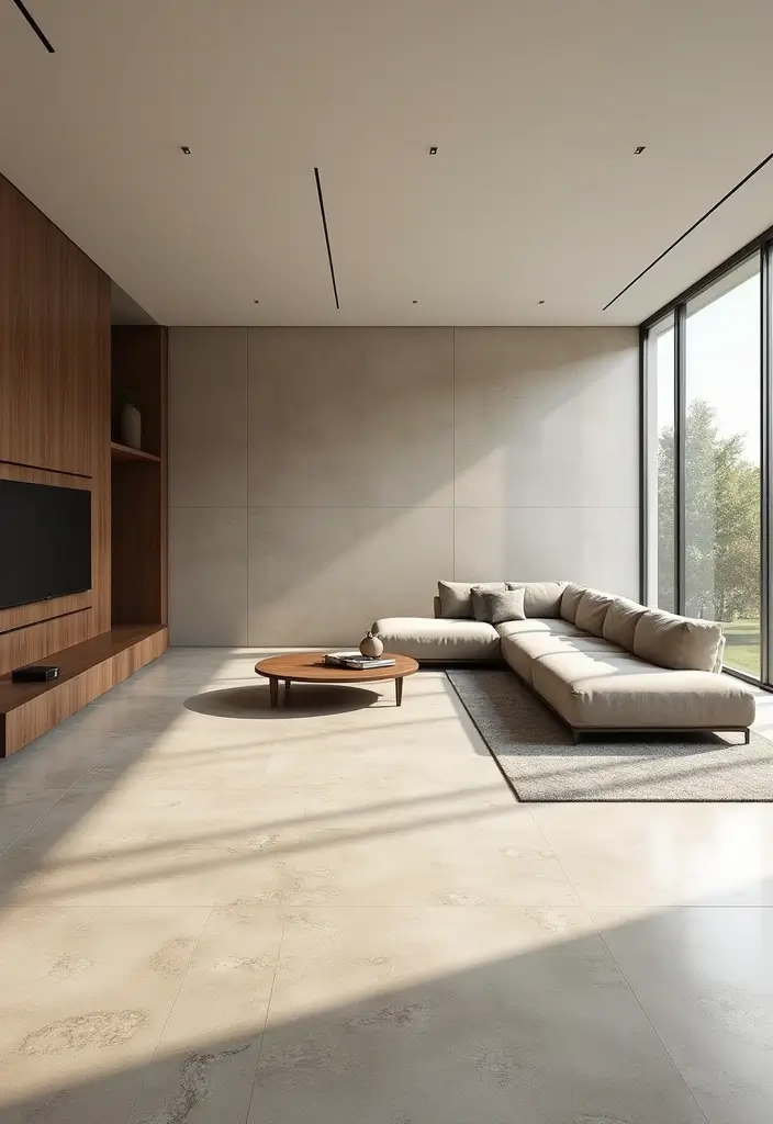 29 Tile Wall Living Room Ideas That Add Texture and Interest - 10. Large Format Tiles for Seamless Elegance