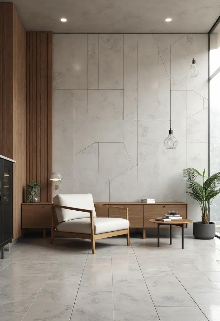 29 Tile Wall Living Room Ideas That Add Texture and Interest - 11. Geometric Tiles for Visual Interest