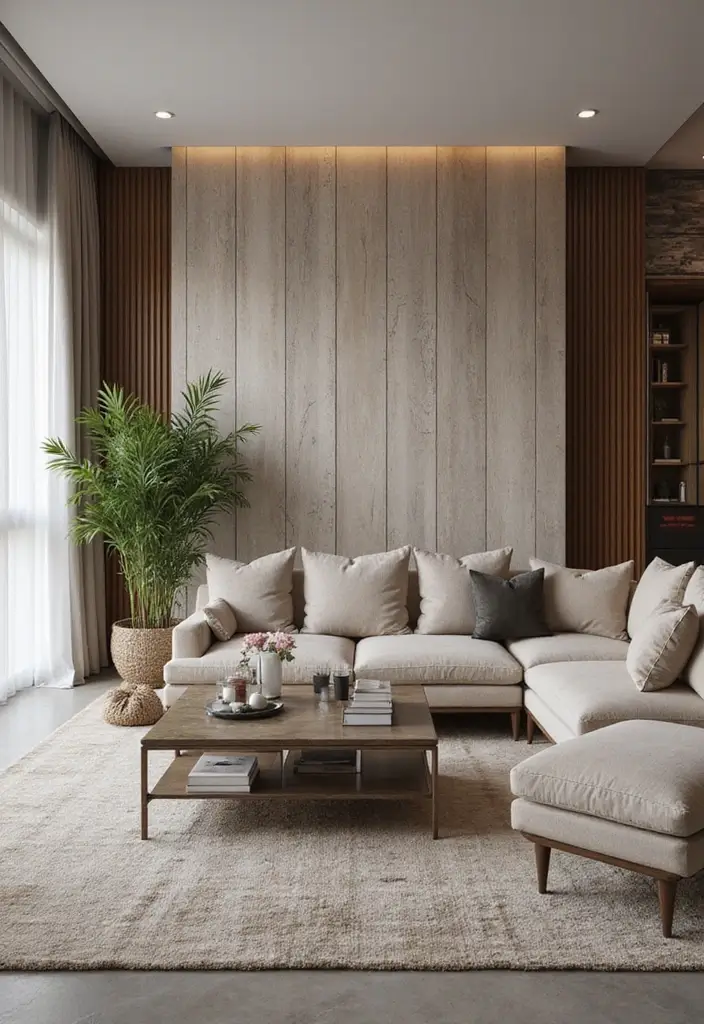 29 Tile Wall Living Room Ideas That Add Texture and Interest - 12. Vertical Tiles for Height Illusion