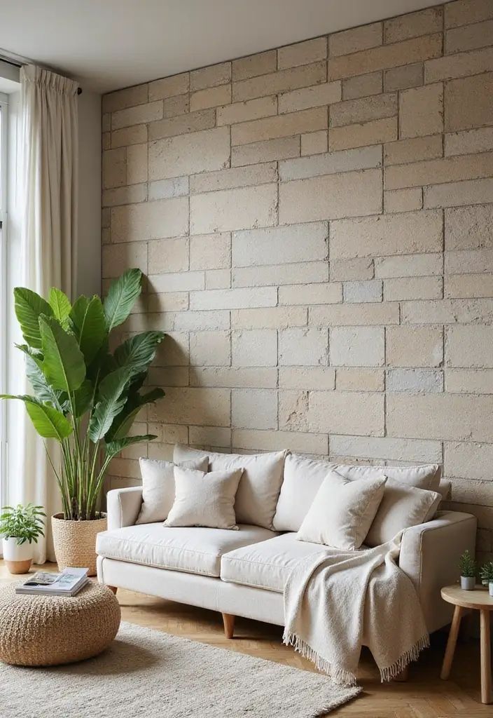 29 Tile Wall Living Room Ideas That Add Texture and Interest - 13. Natural Stone Tiles for Organic Beauty