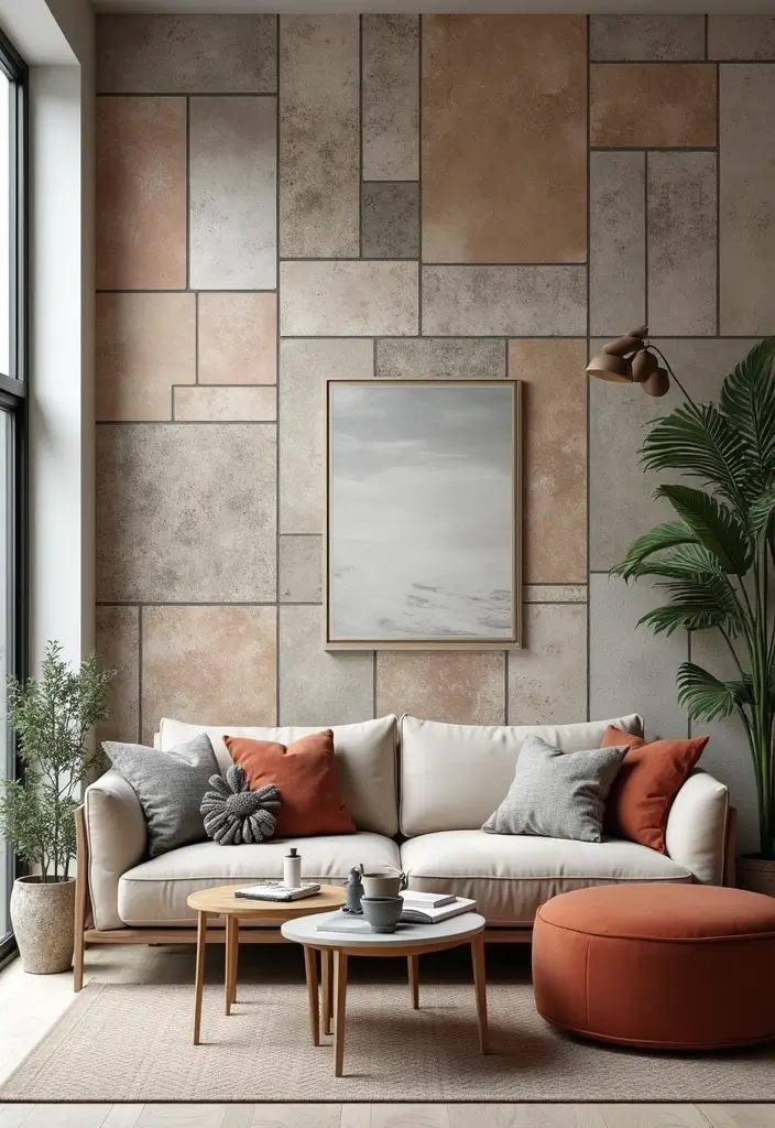 29 Tile Wall Living Room Ideas That Add Texture and Interest - 17. Peel and Stick Tiles for Easy Makeover