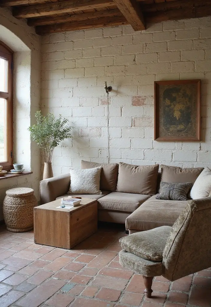 29 Tile Wall Living Room Ideas That Add Texture and Interest - 27. Rustic Chic Tiles for Country Charm