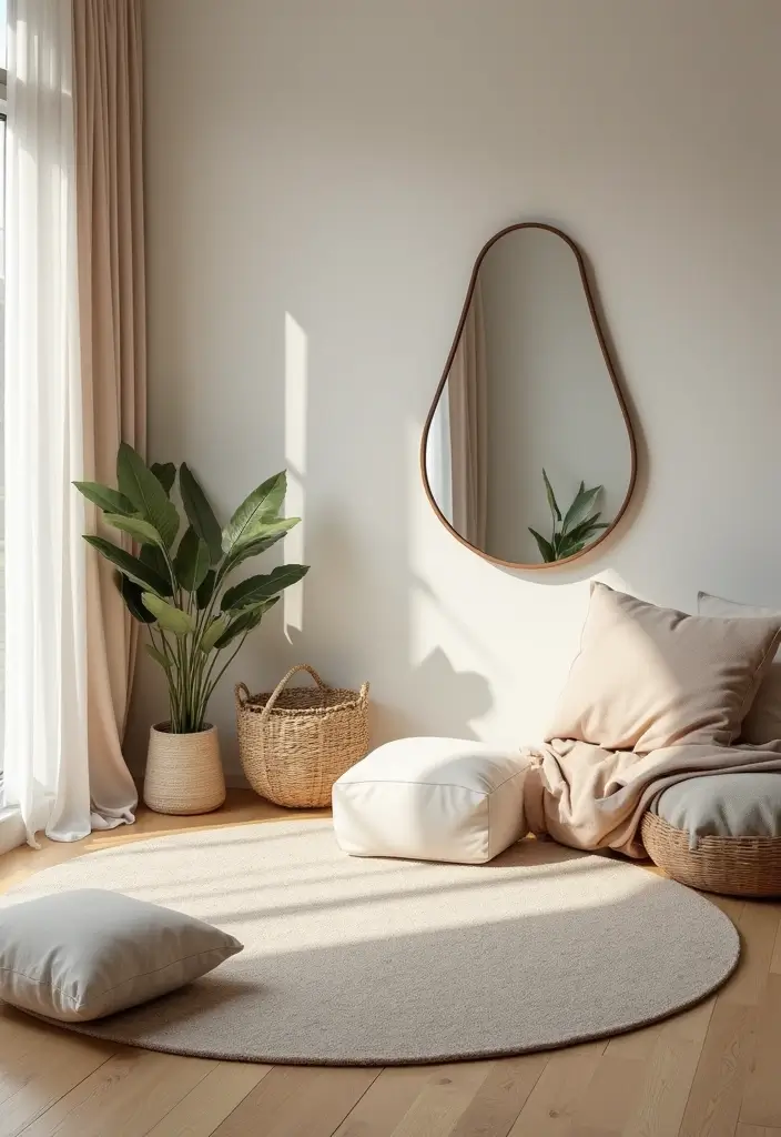29 Yoga Living Room Ideas That Feel Serene and Peaceful - 11. Mirrors for Reflection