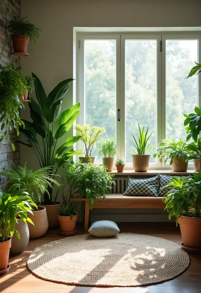 29 Yoga Living Room Ideas That Feel Serene and Peaceful - 20. Incorporate Greenery