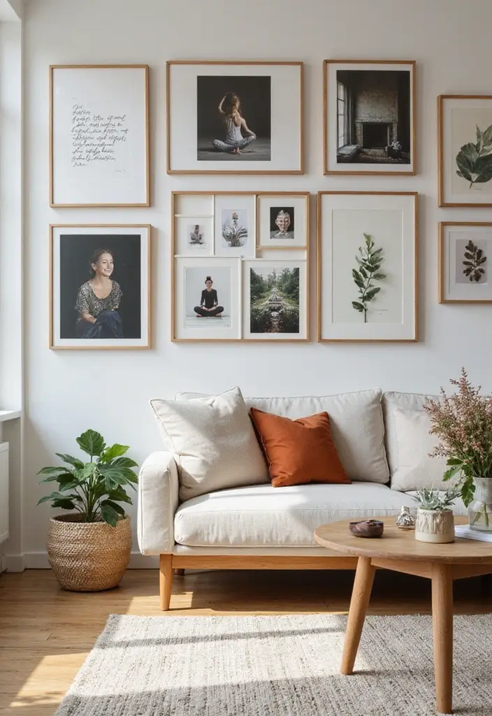 29 Yoga Living Room Ideas That Feel Serene and Peaceful - 5. Wall Art for Inspiration