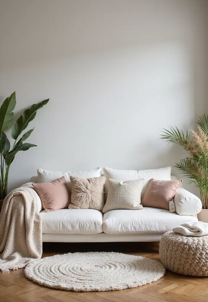 29 Yoga Living Room Ideas That Feel Serene and Peaceful - 8. Soft Textures