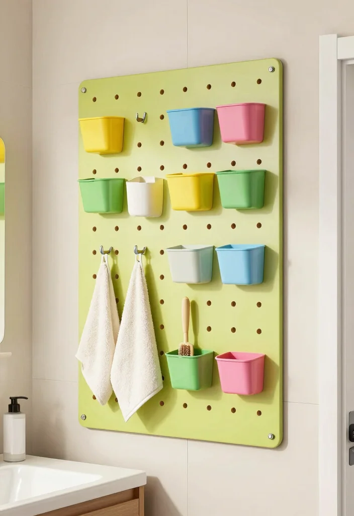 14 Bathroom Clothes Hanging Ideas For Easy Organization - 11. Pegboards for Versatile Storage 1