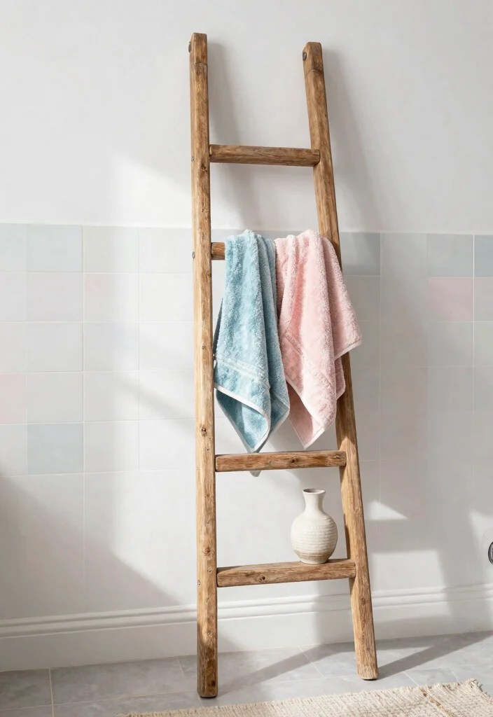 14 Bathroom Clothes Hanging Ideas For Easy Organization - 2. Ladders for Towel Storage 1