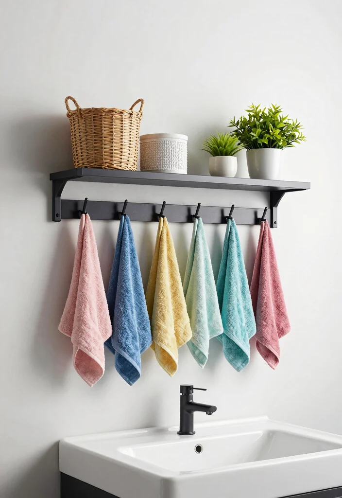14 Bathroom Clothes Hanging Ideas For Easy Organization - 3. Wall-Mounted Shelves with Hooks 1