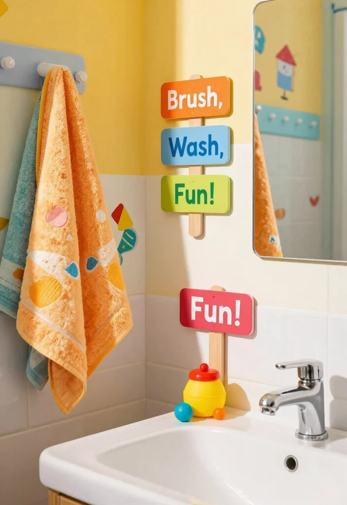 14 Bathroom Sign Ideas For Fun Personality - 10. Colorful Routines: Themed Routine Signs 1