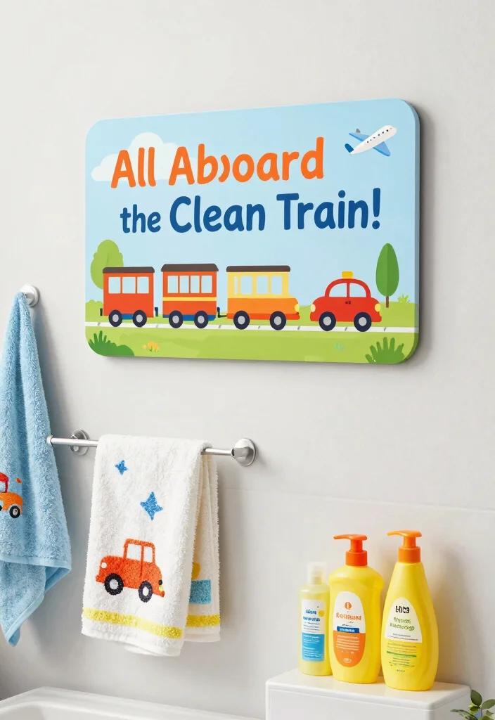 14 Bathroom Sign Ideas For Fun Personality - 12. All Aboard: Transportation-Themed Signs 1