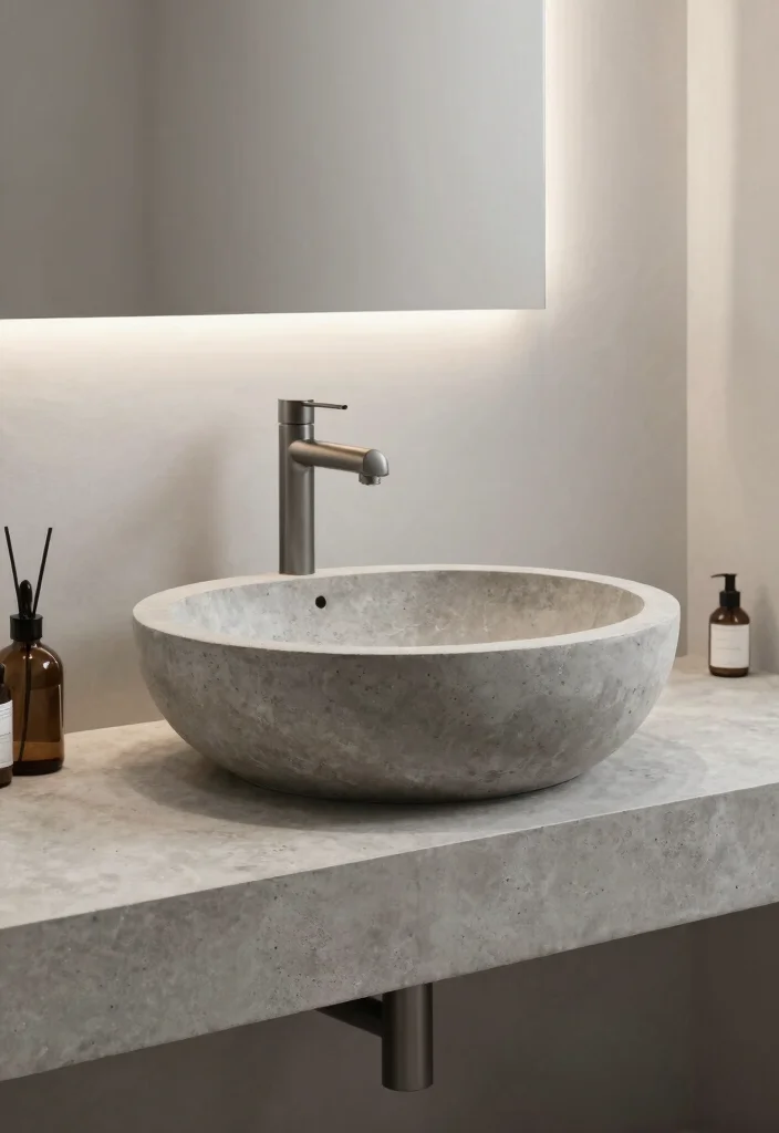 14 Concrete Bathroom Vanity Ideas With Industrial Style - 12. Statement Concrete Vessel Sink 1