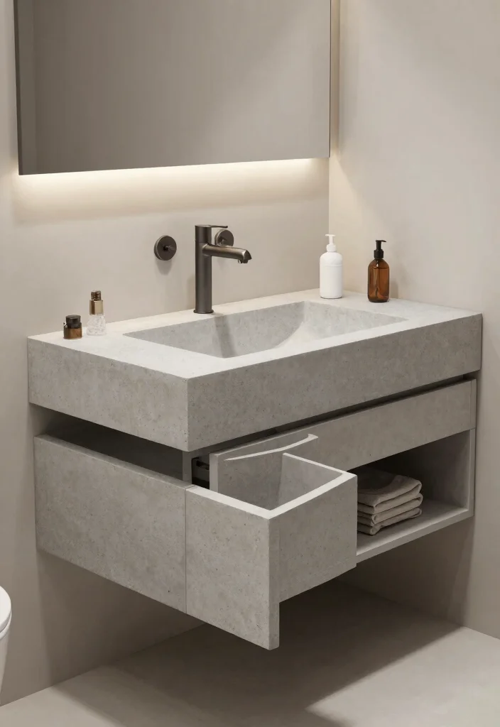 14 Concrete Bathroom Vanity Ideas With Industrial Style - 13. Multi-Functional Vanities 1