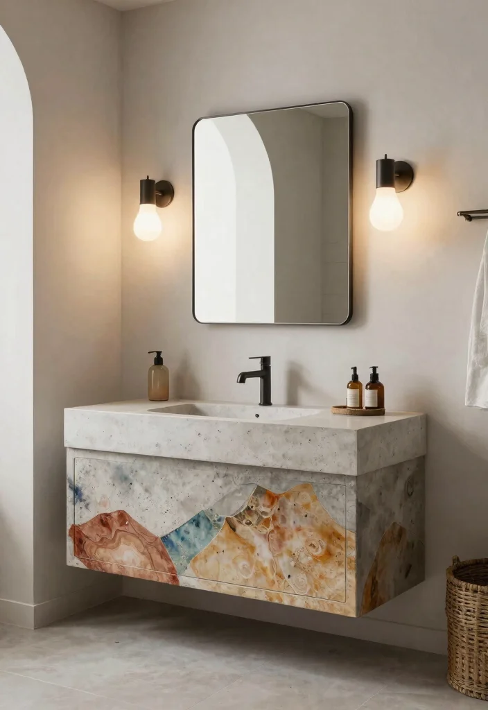 14 Concrete Bathroom Vanity Ideas With Industrial Style - 14. Artistic Concrete Designs 1