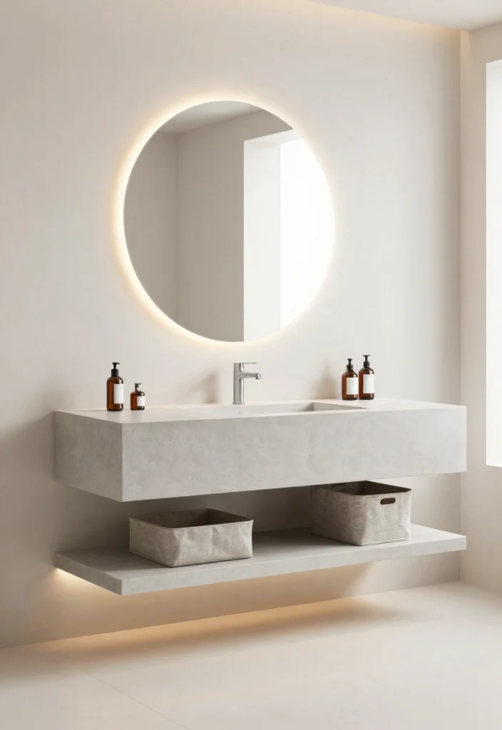14 Concrete Bathroom Vanity Ideas With Industrial Style - 2. Floating Concrete Vanity 1