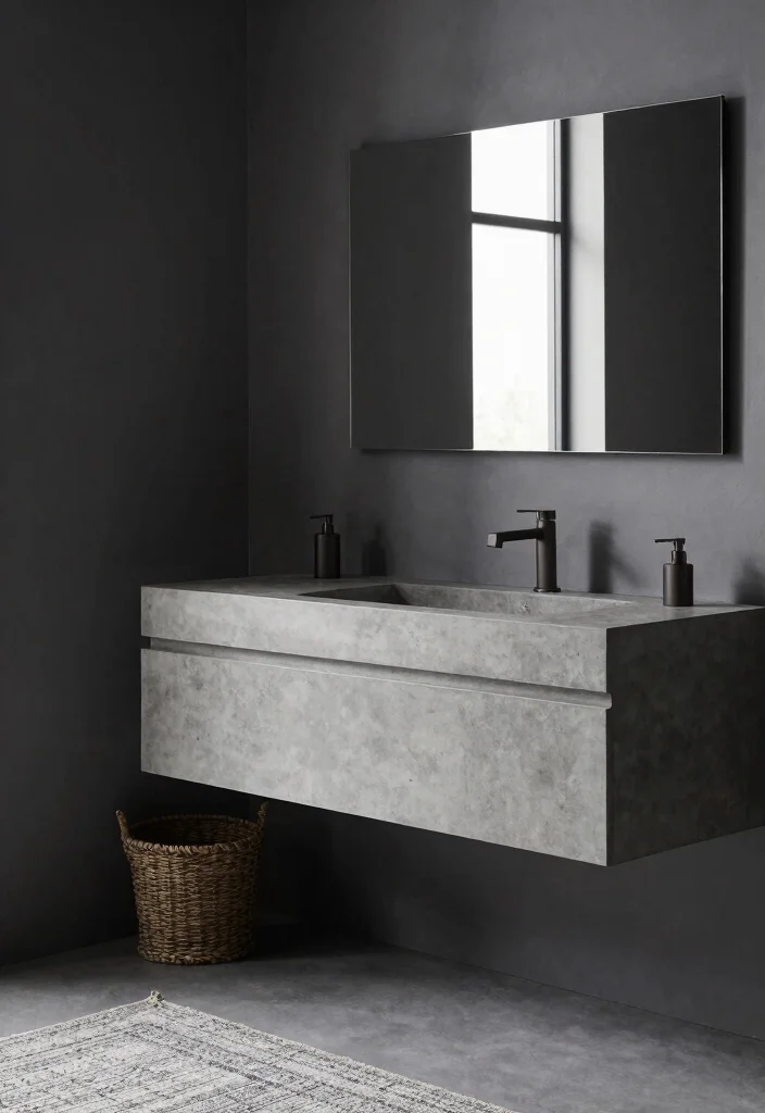 14 Concrete Bathroom Vanity Ideas With Industrial Style - 3. Monochrome Minimalism 1