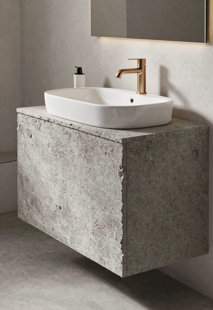 14 Concrete Bathroom Vanity Ideas With Industrial Style - 7. Textured Concrete Finish 1