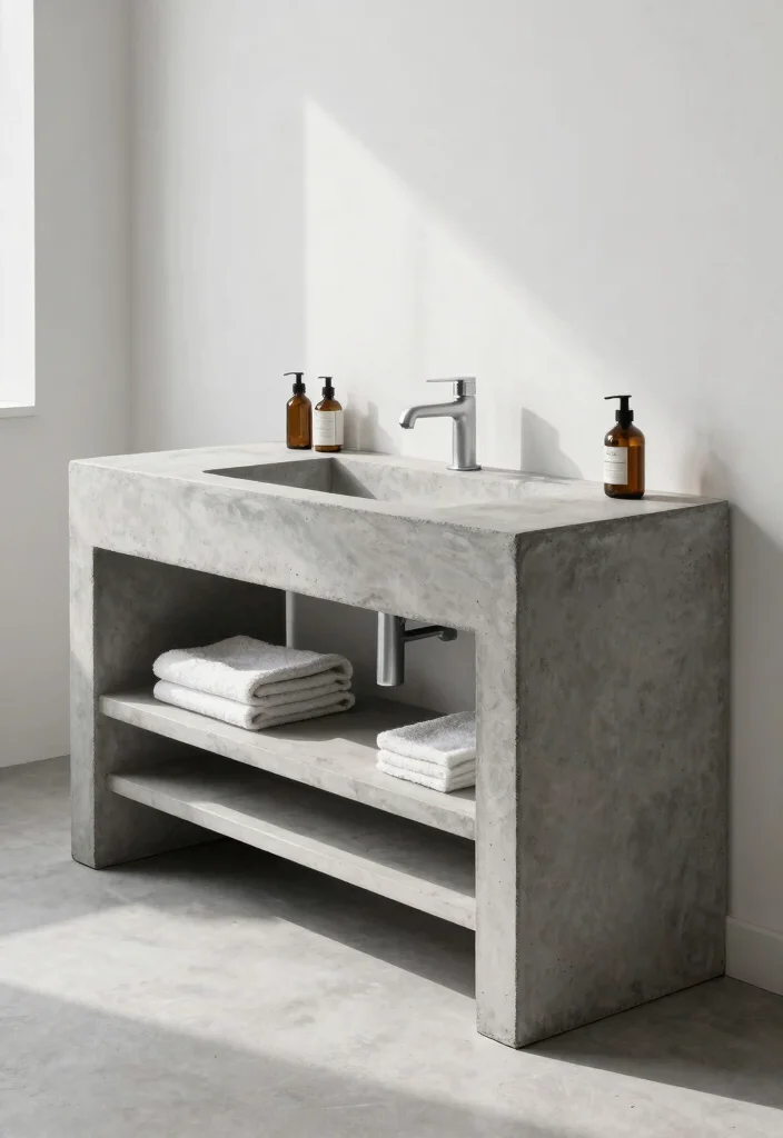 14 Concrete Bathroom Vanity Ideas With Industrial Style - 8. Multi-Level Concrete Vanity 1