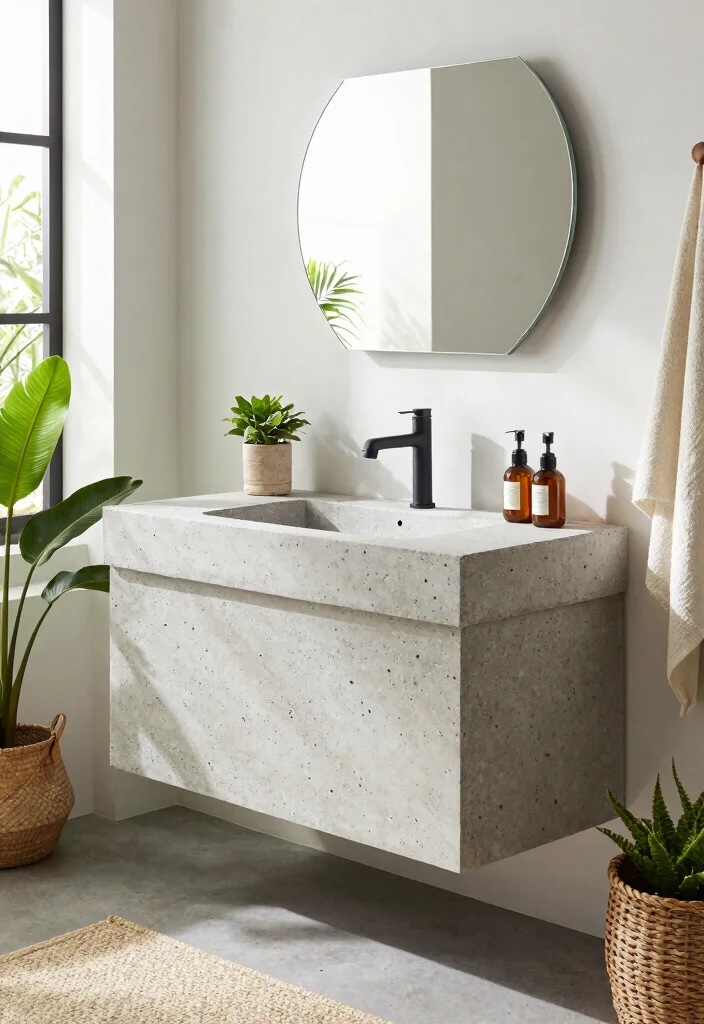14 Concrete Bathroom Vanity Ideas With Industrial Style - 9. Eco-Friendly Materials and Finishes 1