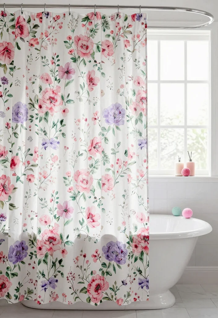 14 Girly Bathroom Decor Ideas With Cute Charm - 2. Floral Shower Curtains 1