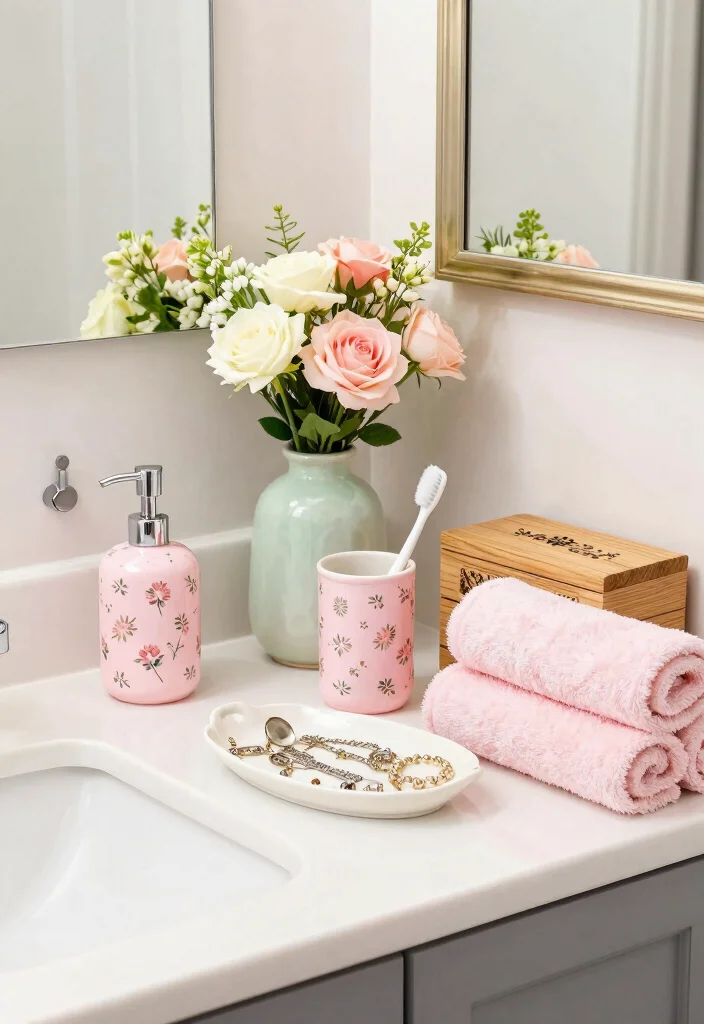 14 Girly Bathroom Decor Ideas With Cute Charm - 3. Cute Bathroom Accessories 1
