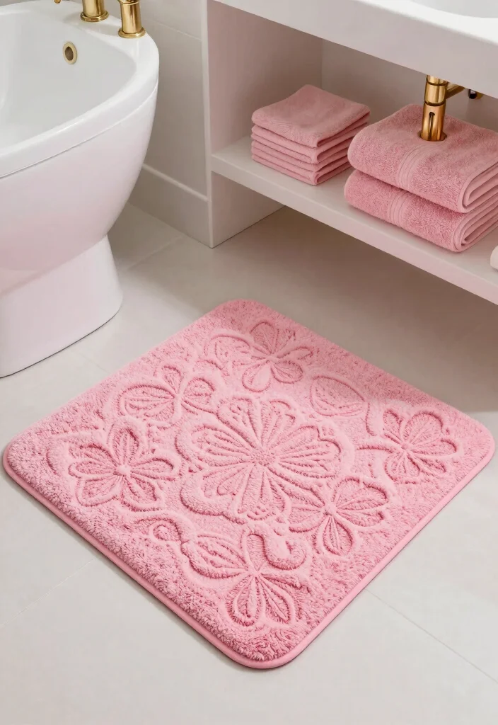 14 Girly Bathroom Decor Ideas With Cute Charm - 4. Trendy Pink Bath Mats 1