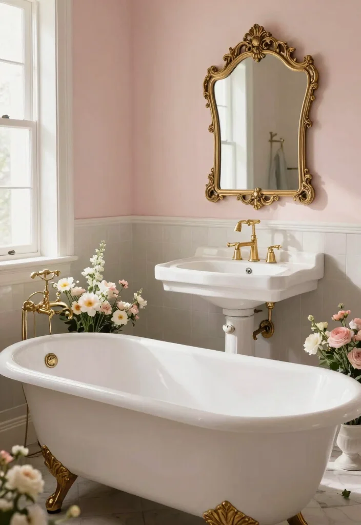14 Girly Bathroom Decor Ideas With Cute Charm - 6. Vintage-Inspired Fixtures 1