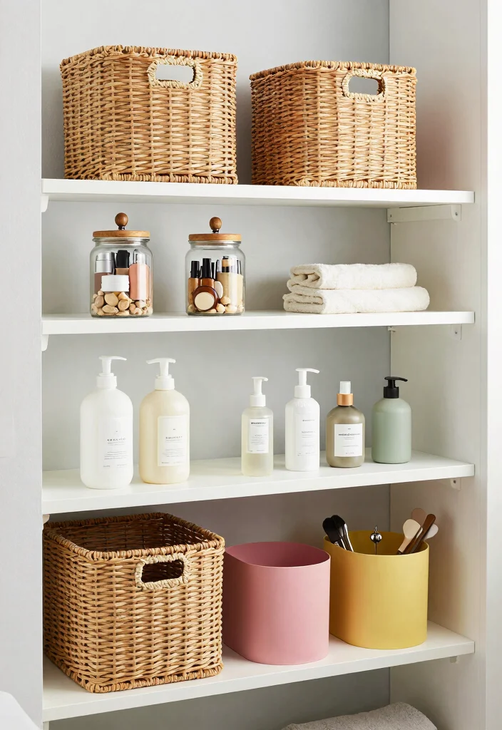 14 Girly Bathroom Decor Ideas With Cute Charm - 7. Cute Storage Solutions 1
